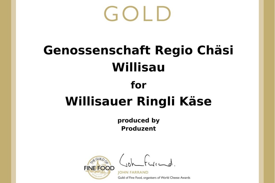 Auszeichnung Willisauer Ringlichäs, Kategorie Gold, World Cheese Awards 2024 Auszeichnung Willisauer Ringlichäs, Kategorie Gold, World Cheese Awards 2024